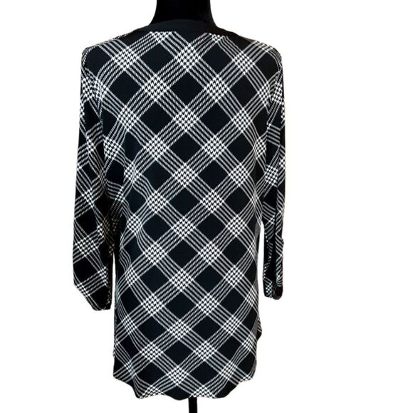 Anne Klein Plaid Tunic Black & White Gold Buttons Tabbed Sleeves sz XL - Picture 11 of 13